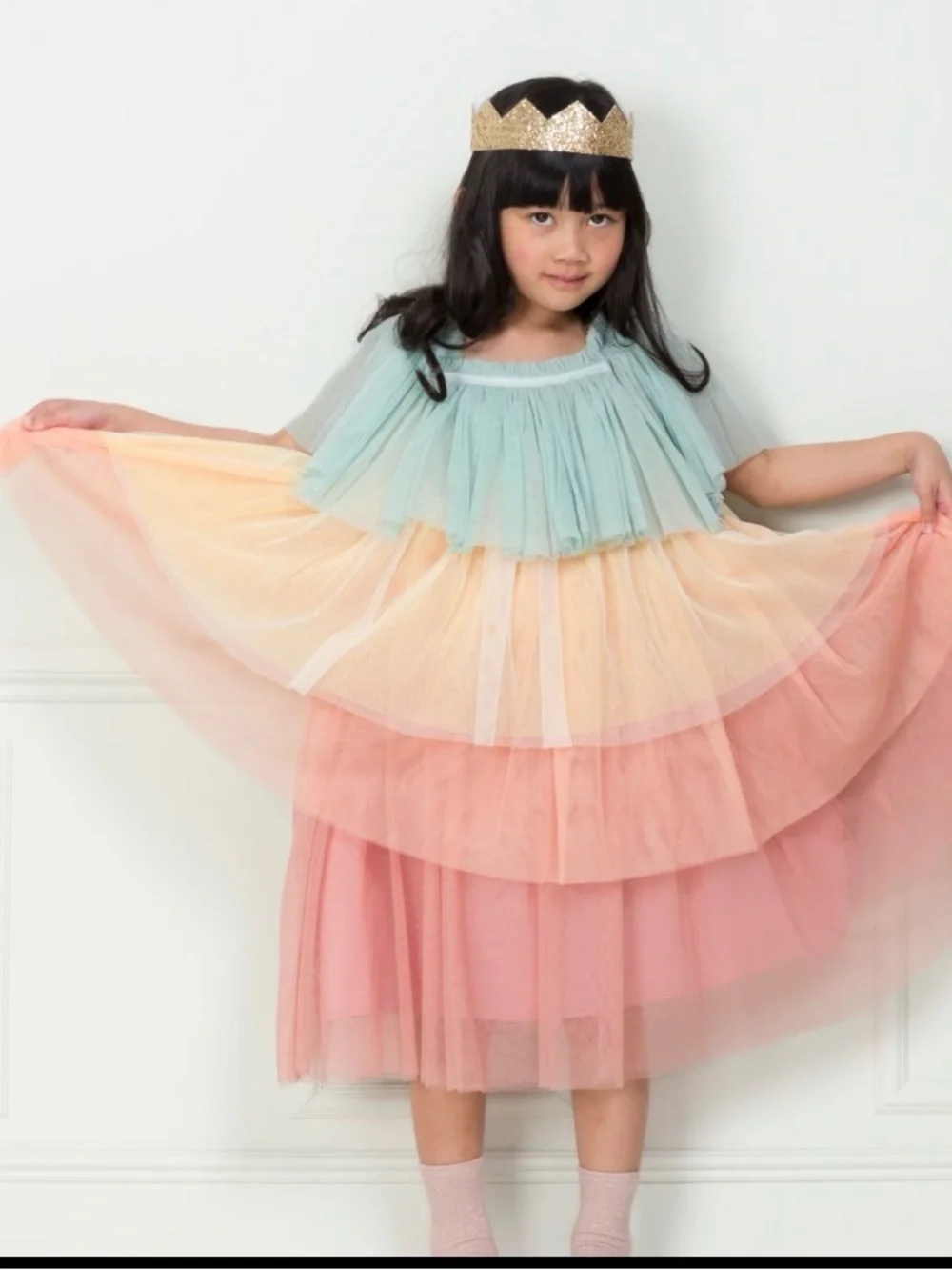 Meri Meri Rainbow Princess Dress - Mint, Yellow & Pink EUC Size 3-4